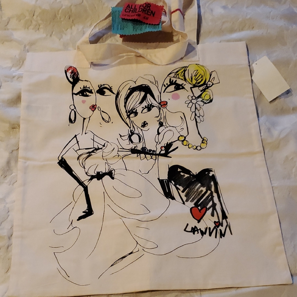 Lanvin Vintage Cream Tote Bag with Artistic Print